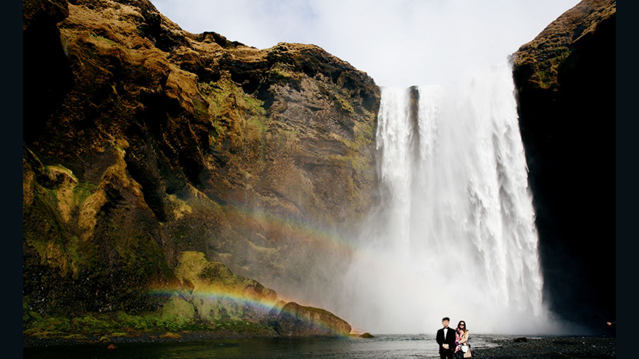 Skogafoss Waterfall in Iceland was one of many dramatic stops for the dad-daughter duo.