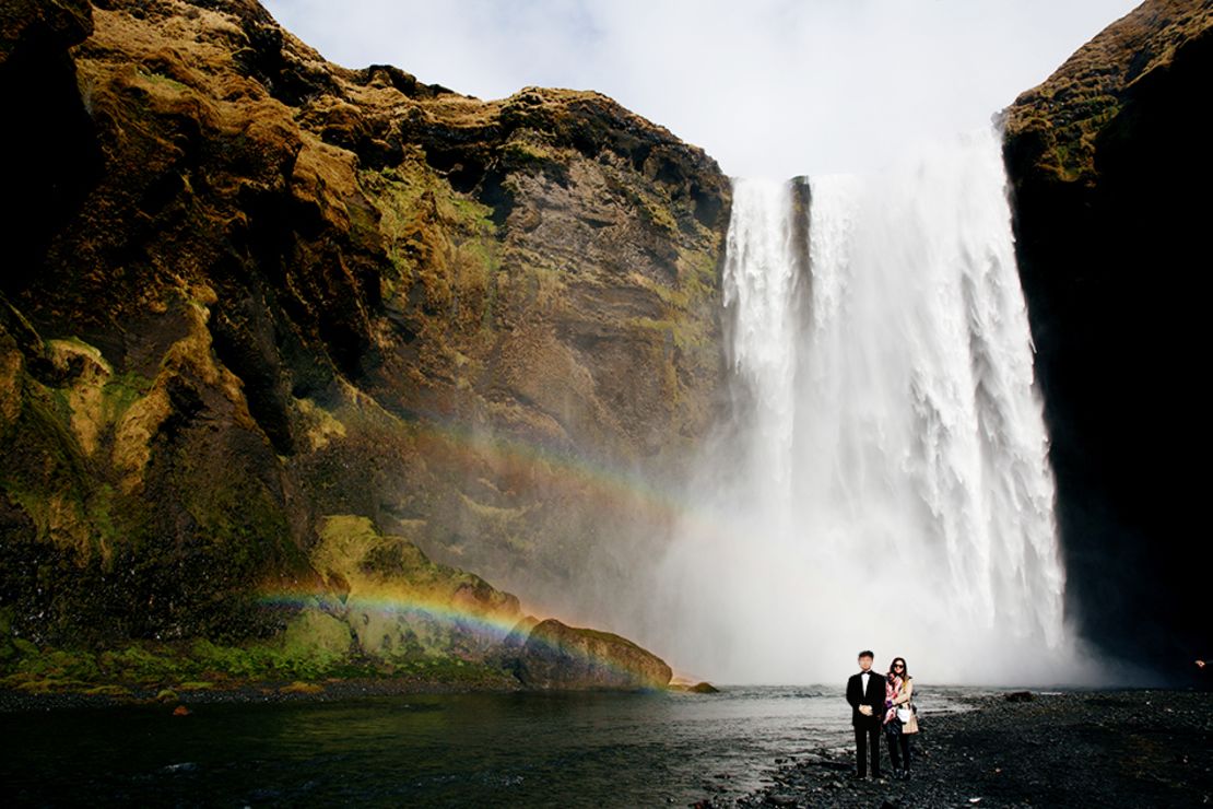 Skogafoss Waterfall in Iceland was one of many dramatic stops for the dad-daughter duo.