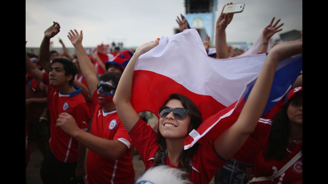 Chile fans watch the match from a FIFA Fan Fest in Rio de Janeiro.