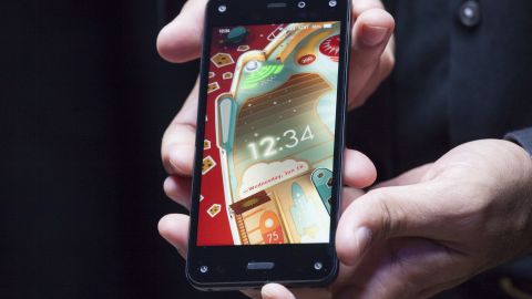 Amazon.com's first smartphone, the Fire, is displayed during the company's launch event on June 18, 2014 in Seattle, Washington. 