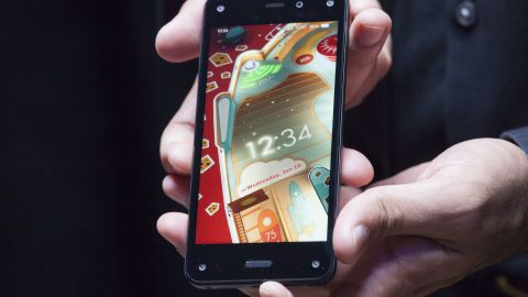 Amazon.com's first smartphone, the Fire, is displayed during the company's launch event on June 18, 2014 in Seattle, Washington.
