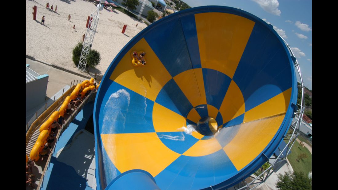 Death-defying rides like the Tornado (shown here) at Six Flags Hurricane Harbor in Arlington, Texas, will soak and thrill you during hot summer days. The park ranked 10th in attendance among U.S. water parks in 2013.