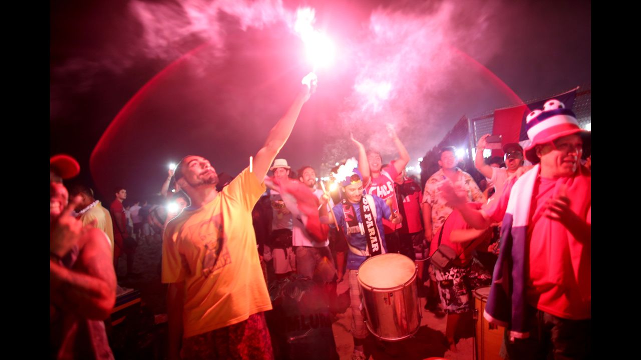 Chilean fans celebrate in Rio de Janeiro.