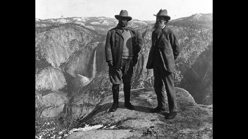 <a href="index.php?page=&url=http%3A%2F%2Fwww.nps.gov%2Fthro%2Fhistoryculture%2Ftheodore-roosevelt-and-conservation.htm" target="_blank" target="_blank">President Theodore Roosevelt</a>, left, and conservationist and Sierra Club founder John Muir stand on Yosemite National Park's Glacier Point in 1903. After camping in the wilderness, Roosevelt wrote: "It was like lying in a great solemn cathedral, far vaster and more beautiful than any built by the hand of man."