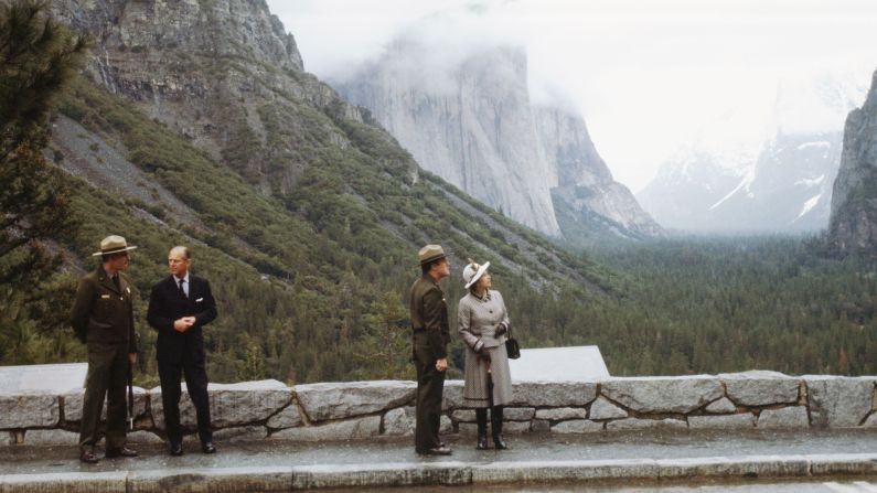 Queen Elizabeth II visits Yosemite National Park while touring the West Coast of the United States in 1983.