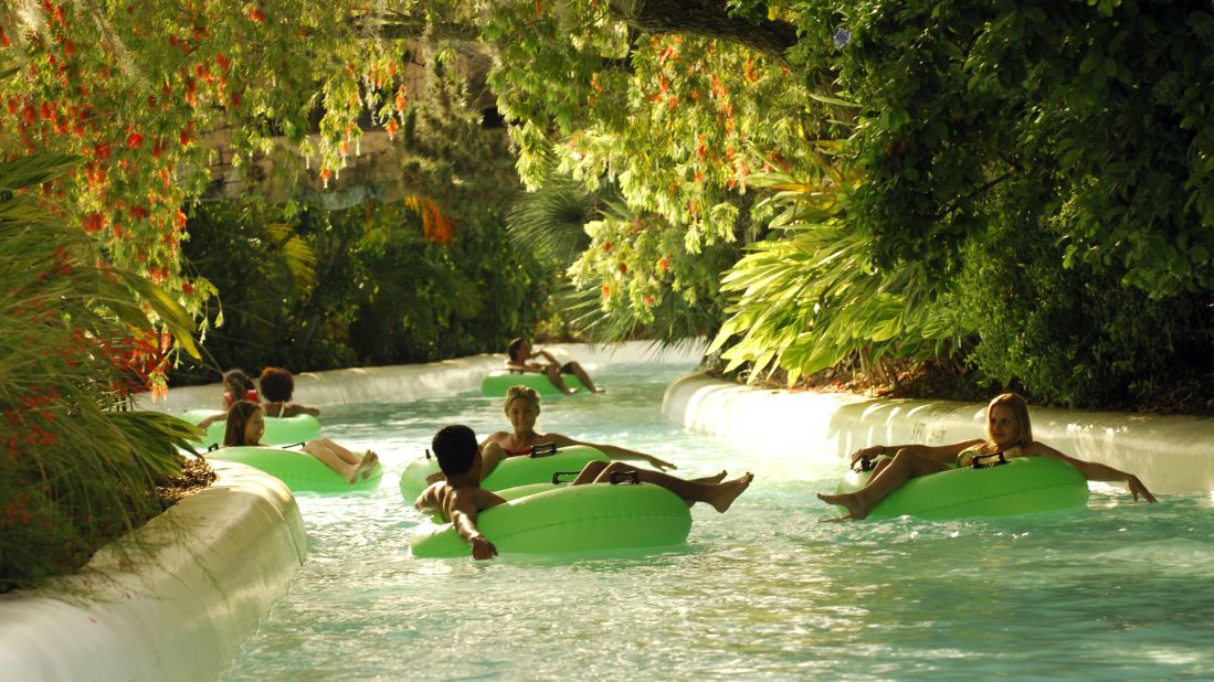 Take a break from the thrill rides of Adventure Island in Tampa, Florida, to relax on the Rambling Bayou ride (shown here). This half-mile tube ride tours a rain forest at the seventh most popular water park in the United States in 2013.