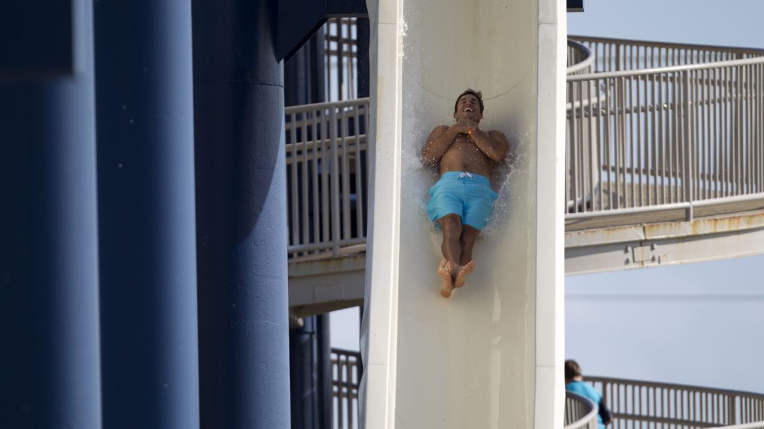 The Cliffhanger Speed Slides are one of the star attractions at the Schlitterbahn Waterpark in Galveston, Texas. Starting at 81 feet high, riders can free fall to reach speeds approaching 40 mph. The park attracted more than a half million visitors in 2013.