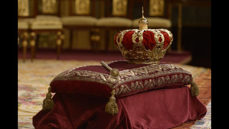The Spanish crown is displayed at the Congress of Deputies in Madrid.