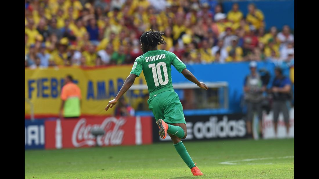 Ivory Coast forward Gervinho celebrates after scoring a goal in the second half.