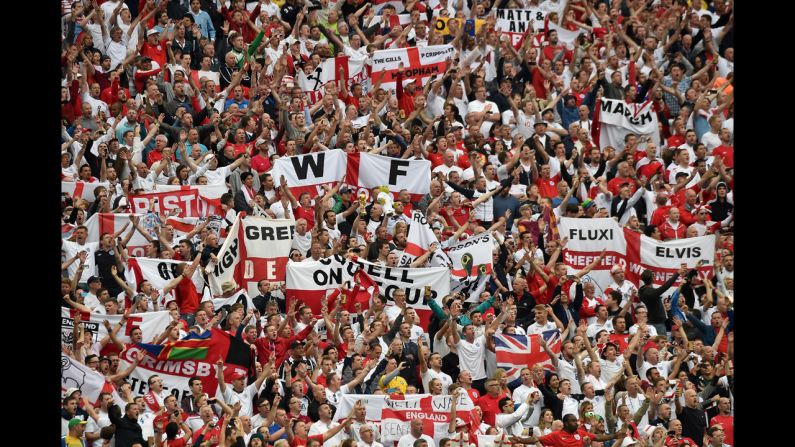England fans show their support in the stands.
