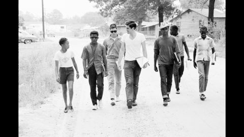 A group of Freedom Summer volunteers and locals canvass in Mississippi. A PBS documentary, "Freedom Summer," looks back at an interracial group of college students who worked in Mississippi for 10 weeks in summer 1964 to register African-American voters. 