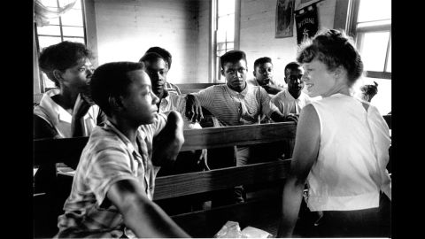 Edie Black, a volunteer from Smith College, teaches freedom school at Mileston, a community of independent African-American farmers in the Mississippi Delta near Lexington.