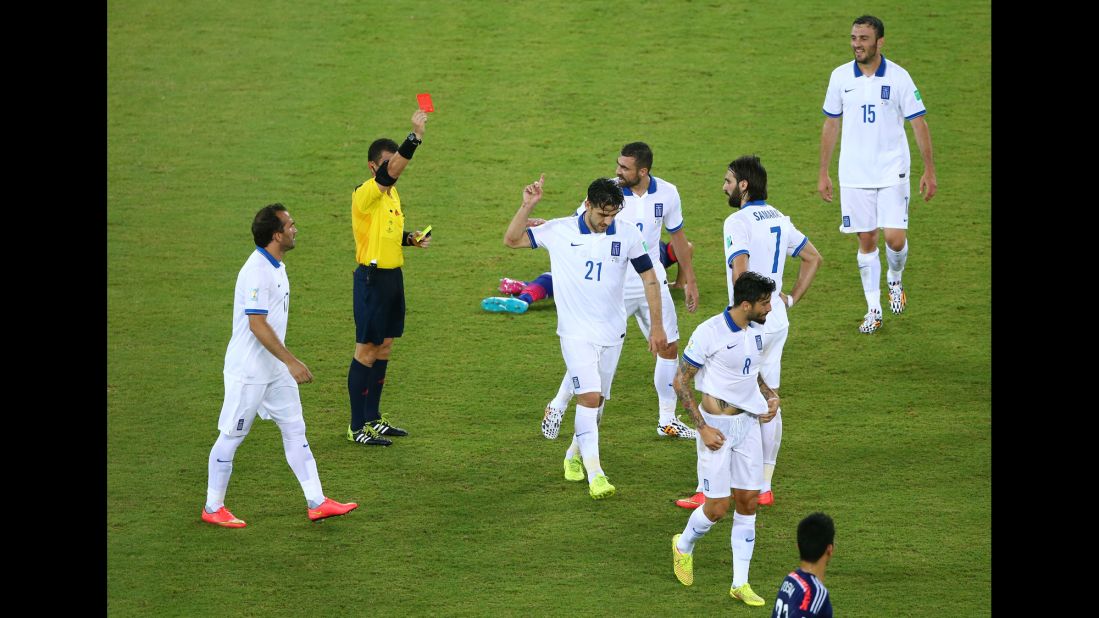 Katsouranis was shown red after a second yellow card from referee Joel Aguilar.