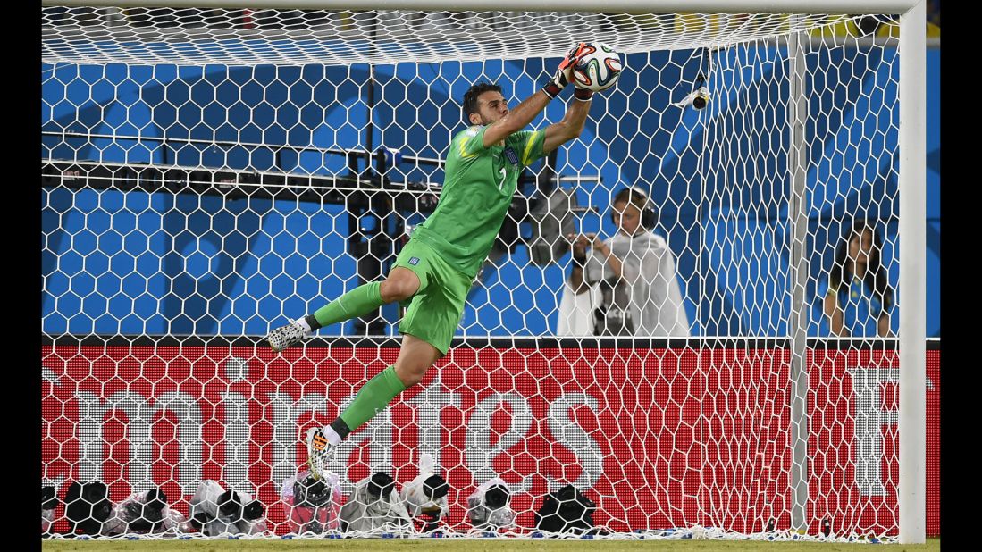 Greek goalkeeper Orestis Karnezis makes a save.