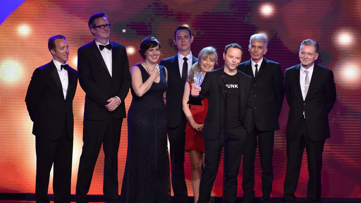 The actors and producers behind "Fargo" accept the best miniseries award Thursday at the Critics' Choice Television Awards.