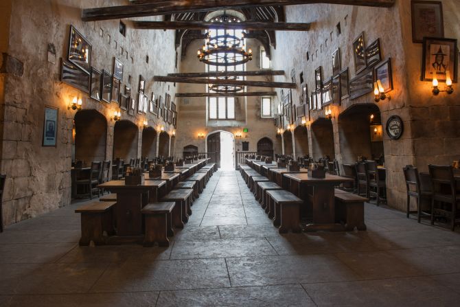 The park's Leaky Cauldron pub features traditional British fare.