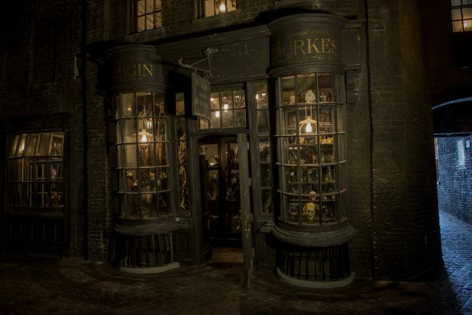 Diagon Alley retailers include Dark Arts specialty shop Borgin and Burkes.