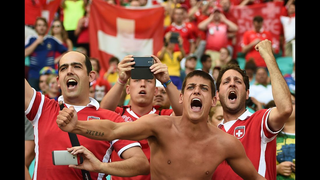 Switzerland fans cheer before the match. 