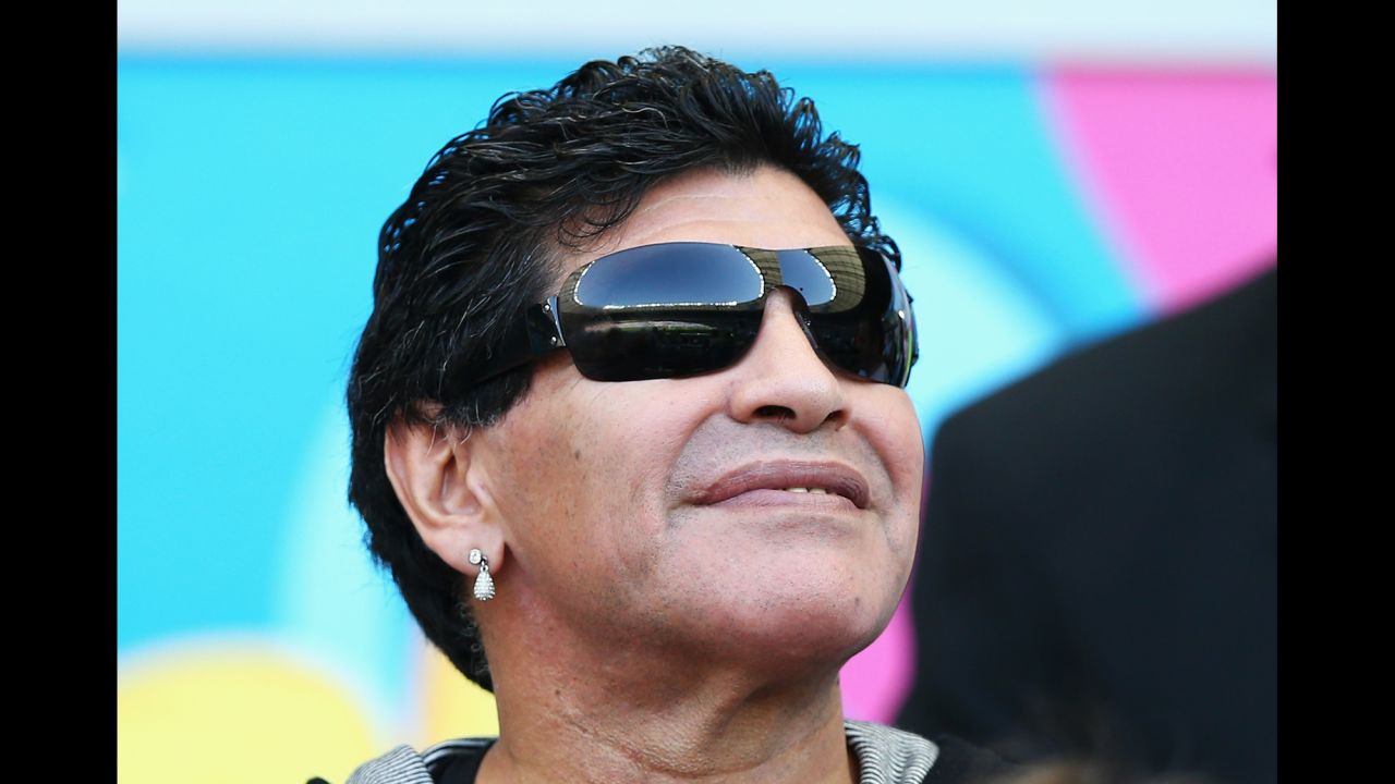 Argentine legend Diego Maradona looks on during the match. 