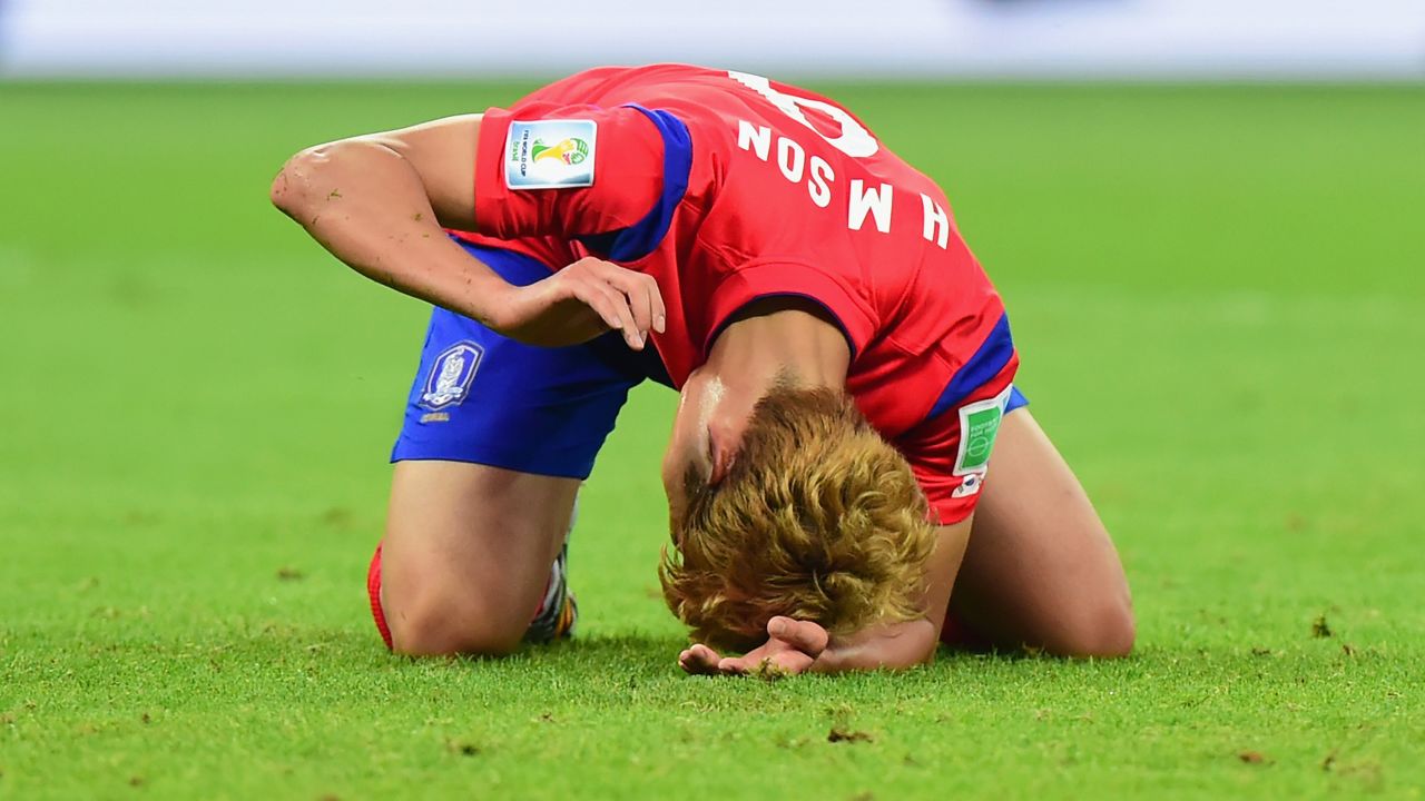 Son Heung-min of South Korea reacts after losing to Algeria.
