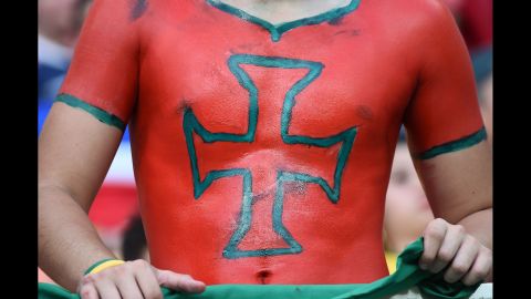 A Portugal fan shows his spirit in Arena Amazonia in Manaus before the start of the Portugal and United States game on June 22.