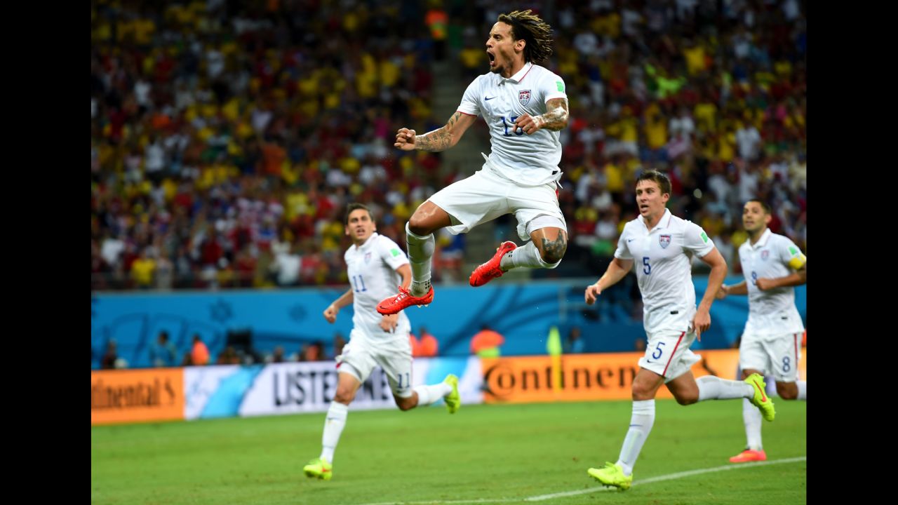 Jermaine Jones of the United States celebrates scoring his team's first goal in the second half against Portugal.