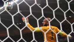 Caption:MANAUS, BRAZIL - JUNE 22: Silvestre Varela of Portugal scores his team's second goal on a header past Tim Howard of the United States during the 2014 FIFA World Cup Brazil Group G match between the United States and Portugal at Arena Amazonia on June 22, 2014 in Manaus, Brazil. (Photo by Warren Little/Getty Images)