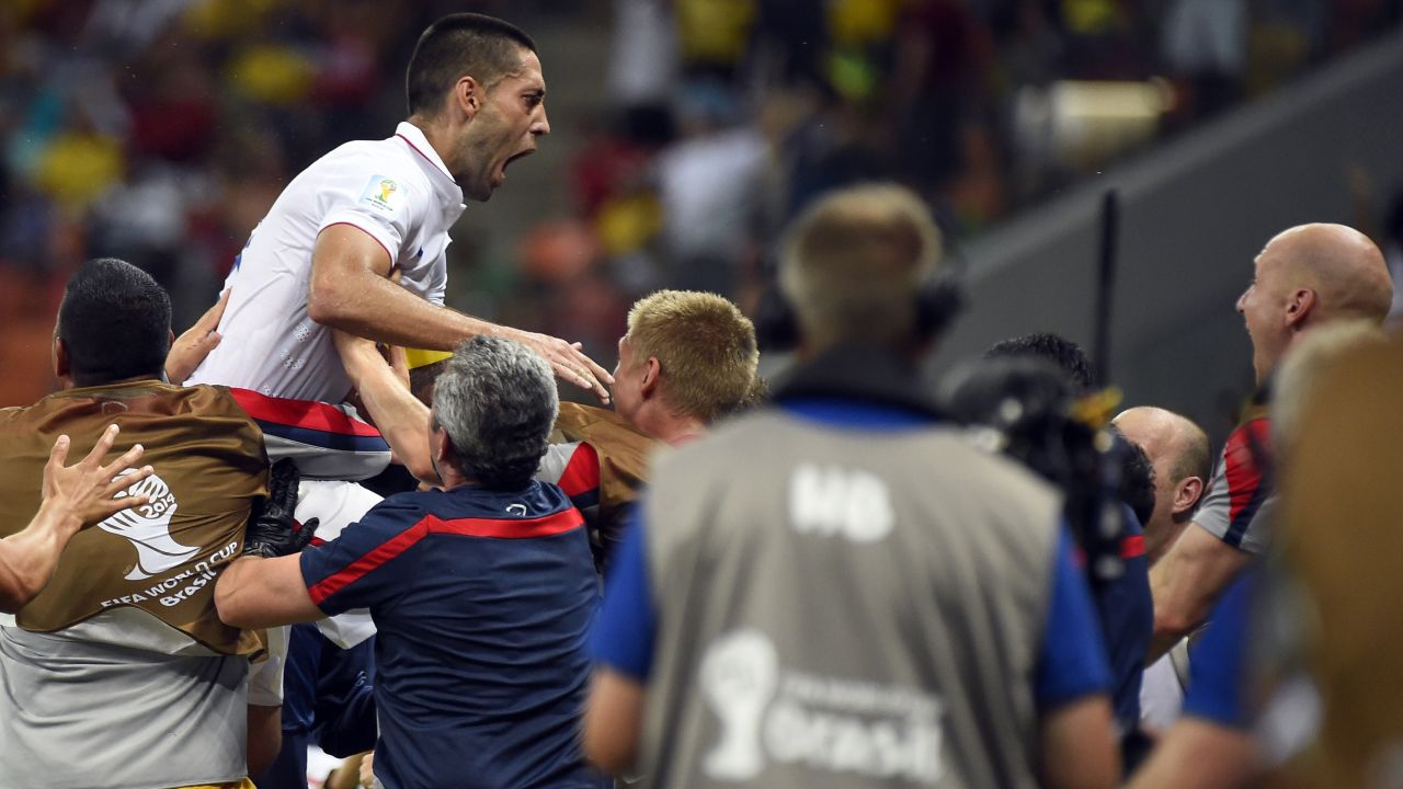 United States forward Clint Dempsey celebrates after scoring his team's second goal. The goal gave the United States a 2-1 lead, but Portugal stormed back to tie the crucial Group G match.