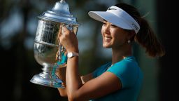 Michelle Wie of the United States poses with the trophy after her two-stroke victory at the 69th U.S. Women's Open at Pinehurst Resort & Country Club, Course No. 2 on June 22, 2014 in Pinehurst, North Carolina. (Photo by Scott Halleran/Getty Images)