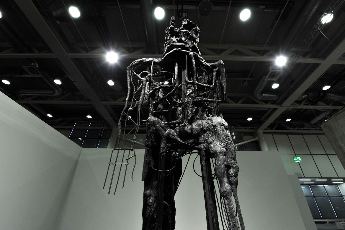 <em>"Striding Figure II (Ghost)" (2012) by British artist Thomas Houseago</em><br /><br />So how do you strike a balance between the rarefied atmosphere of artistic endeavor, and the nitty-gritty of commercial transactions? "If people weren't selling art here, than there would be no fair," says Spiegler. "The success of the commercial galleries here is a sine qua non in the equation." Large scale work of British-born Los Angeles-based artist <a href="http://www.saatchigallery.com/artists/thomas_houseago.htm" target="_blank" target="_blank">Thomas Houseago</a>, like the one shown above, fetch in the region of $750,000.