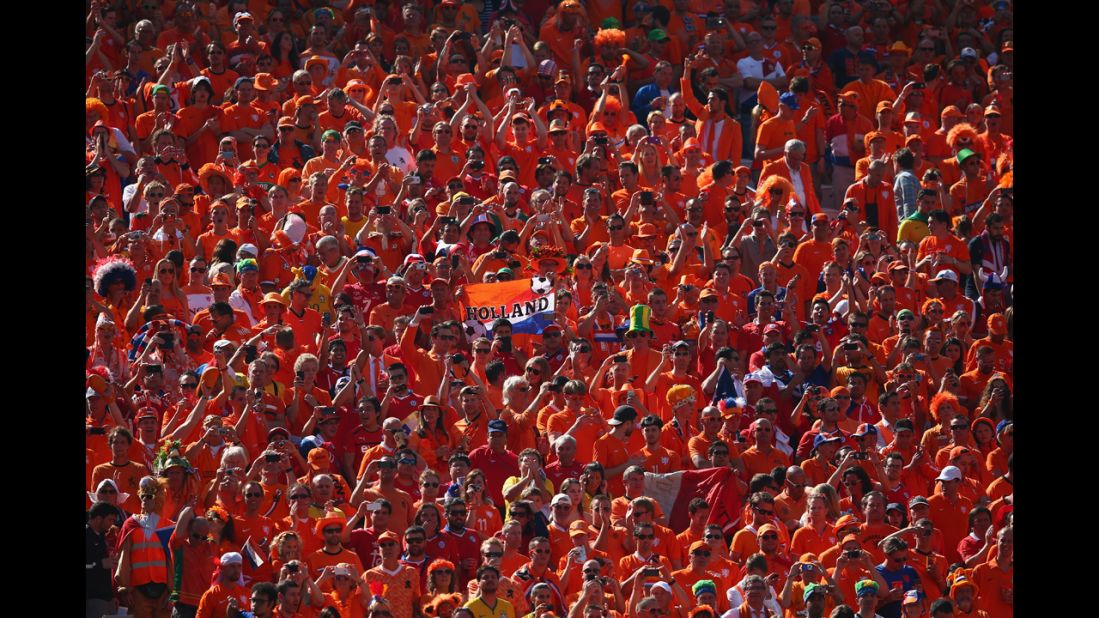 Netherlands fans cheer before the match against Chile.