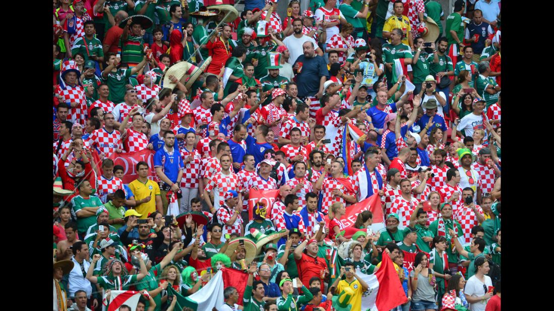 Croatian fans cheer before the match against Mexico.