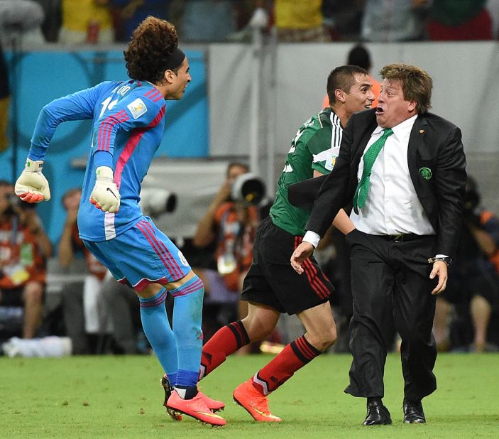 Herrera is clearly a hit with his players, judging by the number of times they ran over to celebrate with the coach after Mexico scored. Defender Paul Aguilar even knocked him to the floor with an exuberant hug.