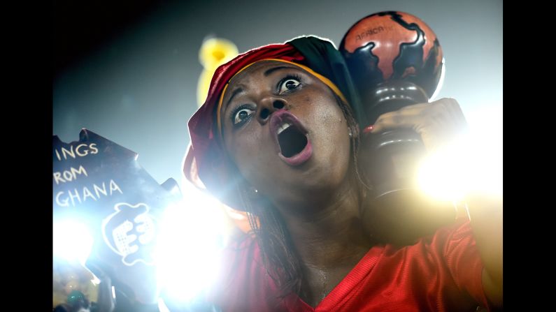 A Ghana fan cheers before the World Cup game between Ghana and the United States in Natal, Brazil, on Monday, June 16. The United States won the game 2-1.