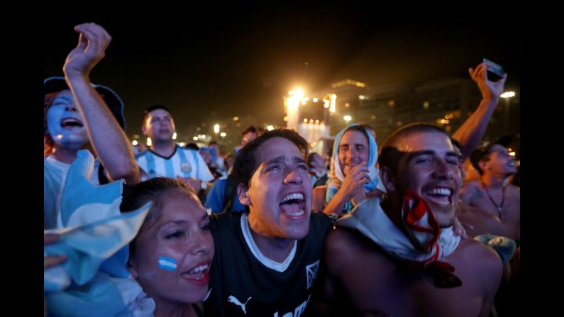 Argentina fans react to their team's first goal against Bosnia-Herzegovina on Sunday, June 15. Argentina would go on to win 2-1.