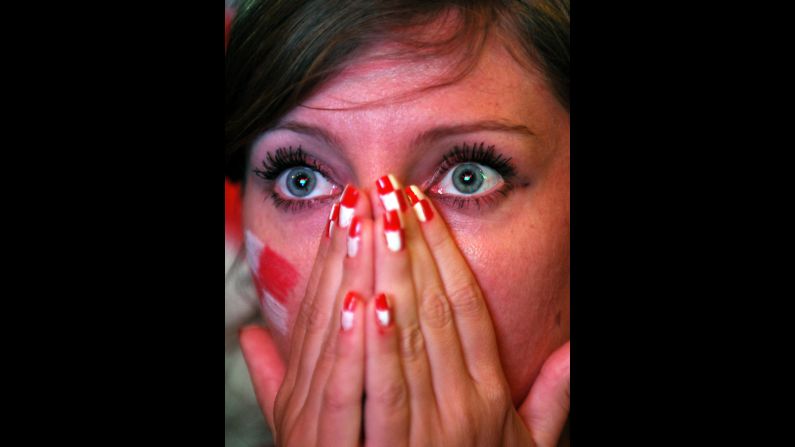 A Croatia supporter reacts during the game between Cameroon and Croatia on June 18. Croatia won 4-0.