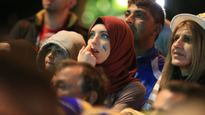 Fans of Bosnia-Herzegovina watch in Sarajevo as their team plays Nigeria on Saturday, June 21. Nigeria won the group-stage match 1-0.