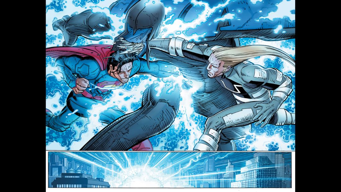 Superman and the new character Ulysses fight a new threat on pages 19 and 20.