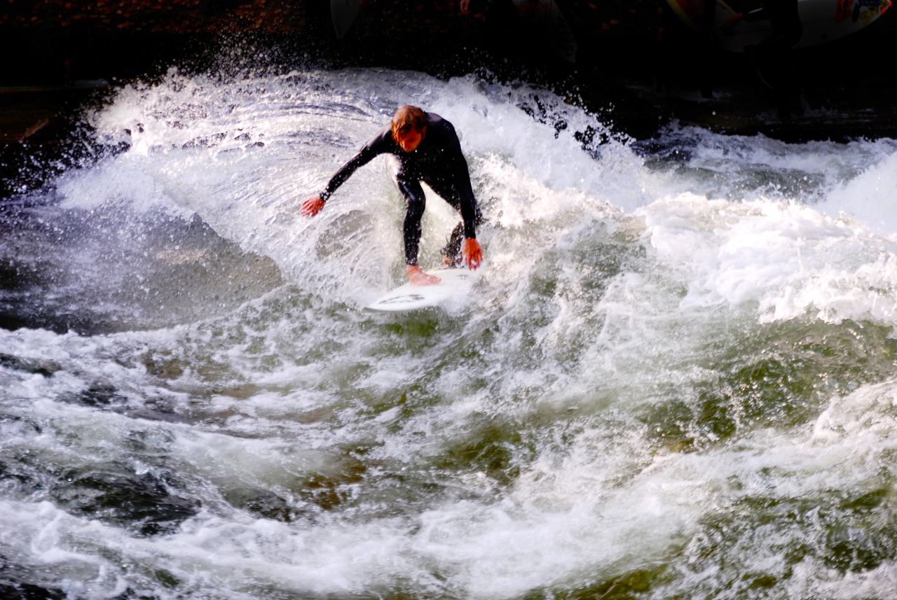 More than 100 surfers ride this standing wave on the Eisbach River in Munich, every day, but it's not for novices -- the flow rate is about 20 tons per second. 