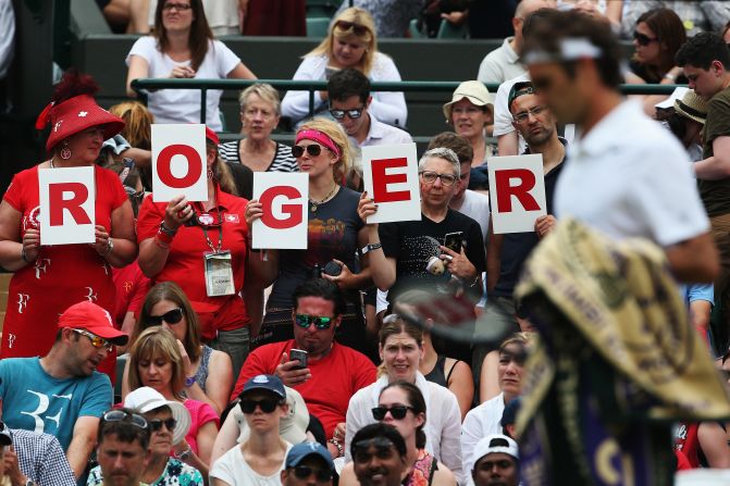 Fans of Federer show their support for him during his match with Lorenzi.