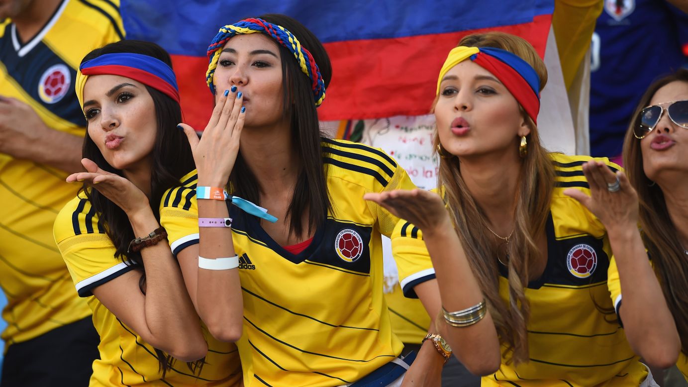 Colombia fans blow kisses during the game against Japan.