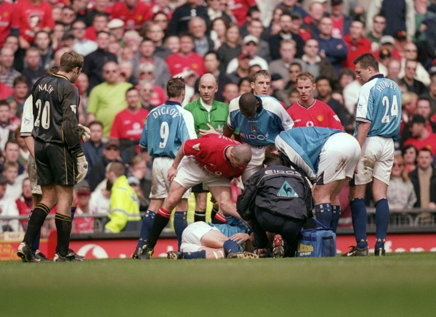 Manchester United captain and beserker Roy Keane broke Alf-Inge Haaland's leg in a gruesome tackle in 'retaliation' for a perceived slight.