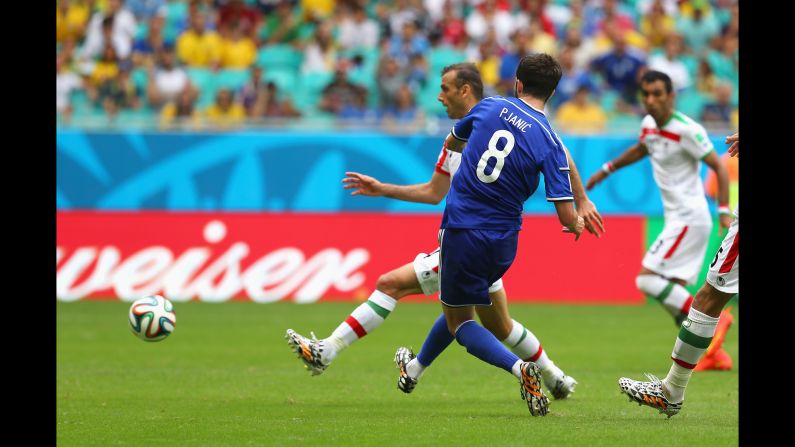 Miralem Pjanic of Bosnia-Herzegovina scores his team's second goal. 