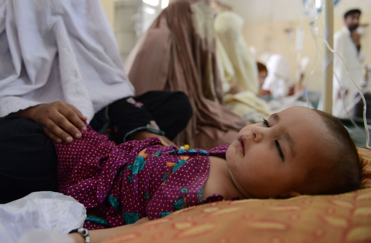 A sick child falls asleep after receiving treatment at the Women and Children Hospital. The United Nations says more facilities are needed to cater for the large numbers of women and children from North Waziristan.