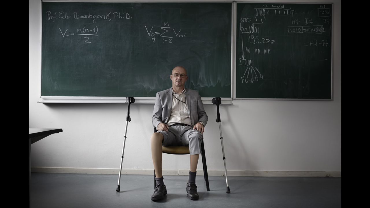 Edin Osmanbegovic had both his legs amputated in 1992 after he stepped on a land mine in Bosnia. He now teaches economics at the University of Tuzla. "Any effort you make will be rewarded," he said. "Anything you learn in life will be enriching. Never give up."