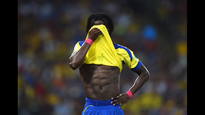 Paredes of Ecuador reacts during the match against France.