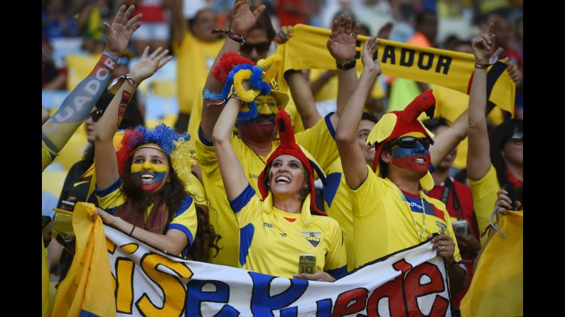 Ecuador's fans cheer before the match against France.