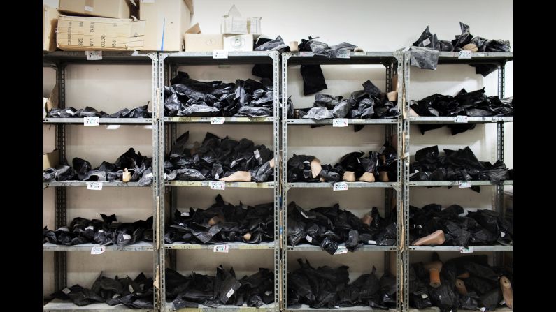 Prosthetic feet are stored at the ICRC's physical rehabilitation center in Najaf, Iraq.