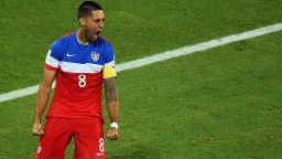NATAL, BRAZIL - JUNE 16: Clint Dempsey of the United States celebrates after scoring his team's first goal during the 2014 FIFA World Cup Brazil Group G match between Ghana and the United States at Estadio das Dunas on June 16, 2014 in Natal, Brazil.