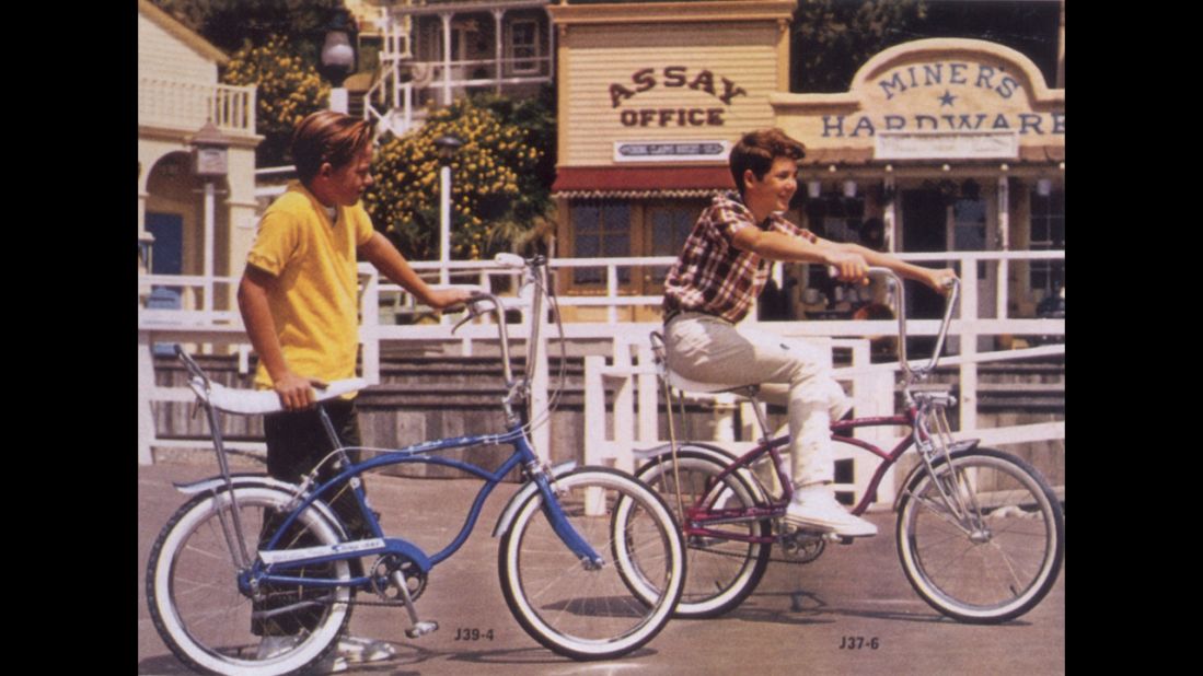 The Schwinn Sting-Ray, a motorcycle-inspired bicycle, debuted in 1963 and first appeared in Schwinn's catalog in 1964. Its banana seat and deep handlebars, shown here in 1966, became a fast favorite among young cyclists.